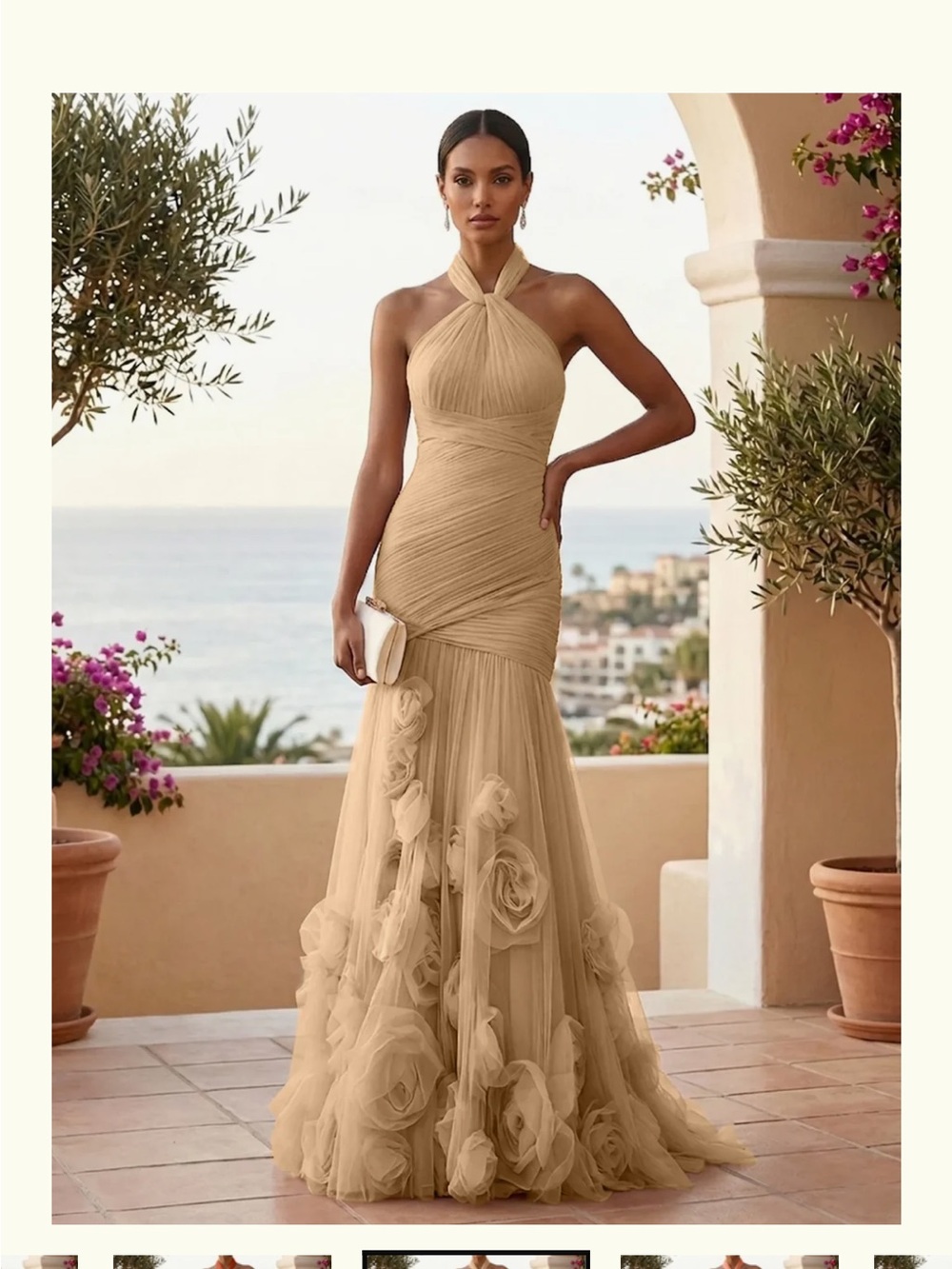 NWT Dreamylilly Halter-Neck Tulle Gown in Champagne
